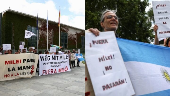 “ARGENTINA NO SE VENDE”: CIENTOS DE MANIFESTANTES RECHAZARON LA PRESENCIA DE MILEI EN ALEMANIA