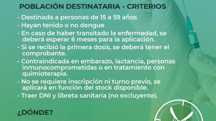 MARCOS PAZ AVANZA CON LA VACUNACIÓN CONTRA EL DENGUE PARA PERSONAS DE 15 A 59 AÑOS