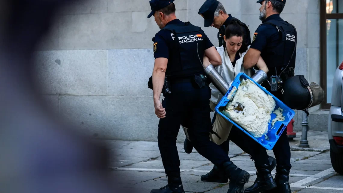 ACTIVISTAS DE GREENPEACE DETENIDOS TRAS UNA PROTESTA CON INODOROS EN LA REJA DEL CONGRESO