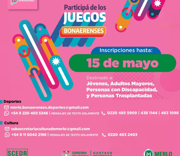 ÚLTIMAS HORAS PARA INSCRIBIRSE A LOS JUEGOS BONAERENSES 2026: MERLO CONVOCA A JÓVENES, ADULTOS MAYORES Y PERSONAS CON DISCAPACIDAD
